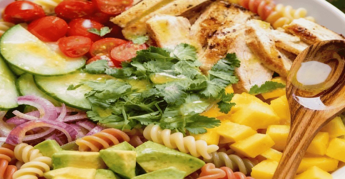 Australia Day Salad: Mango, Avocado & Chicken Pasta Salad